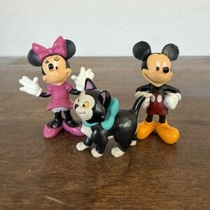 Lot of 3 Disney Figurines Mickey Mouse Minnie Mouse and Figaro The Cat Toys